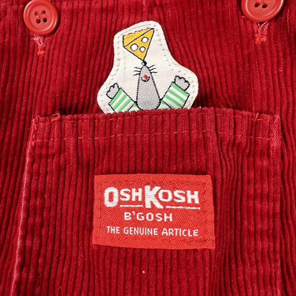 OSH KOSH B'GOSH VINTAGE Corduroy Overalls Size 24 mos Red Mouse & Cheese Snaps - Picture 3 of 8